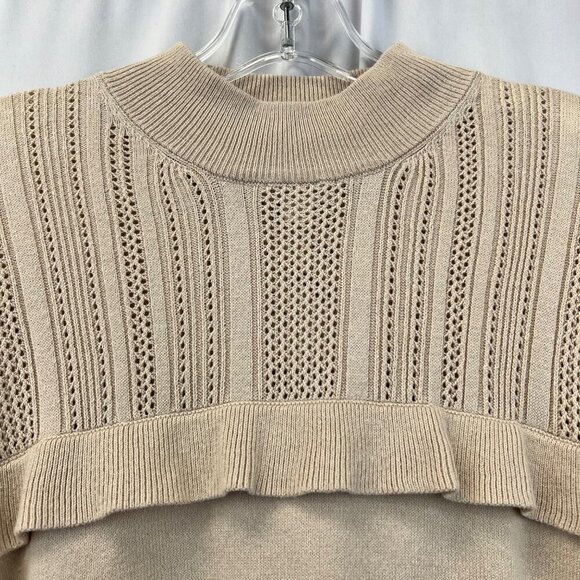 Everly Mock Neck Long Sleeve Beige Sweater Womens Size Medium Ruffle - Picture 3 of 9